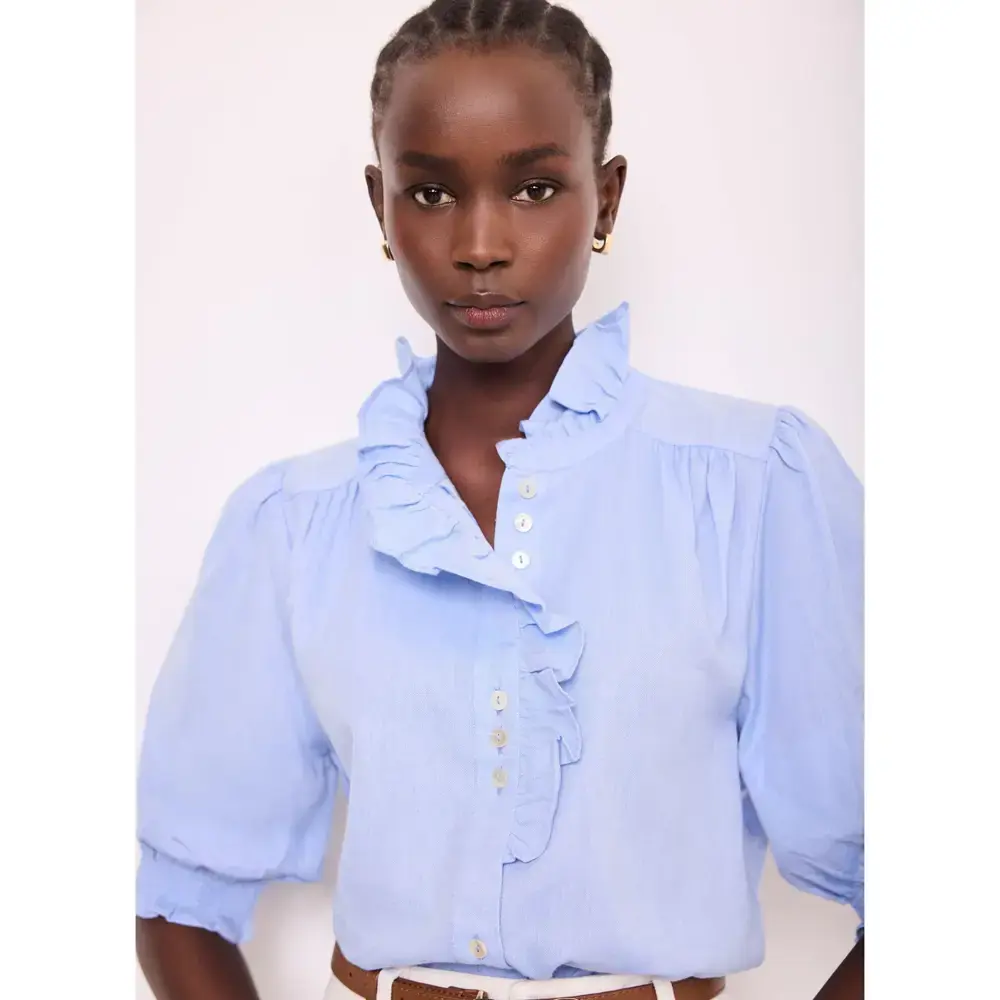 Mint Velvet Blue Chambray Ruffle Blouse